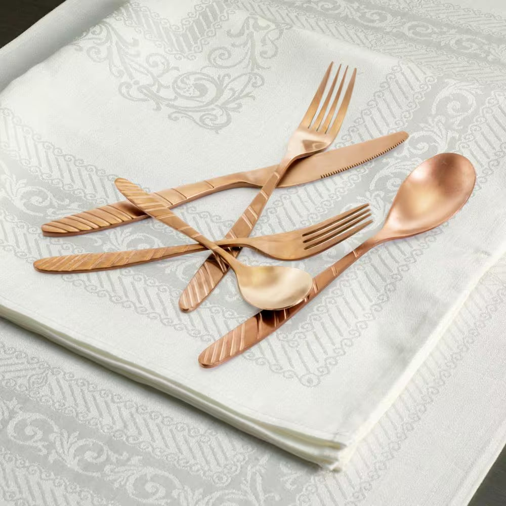 La Vague 20-Piece Rose Gold 18/10 Stainless Steel Flatware Set, Service for 4