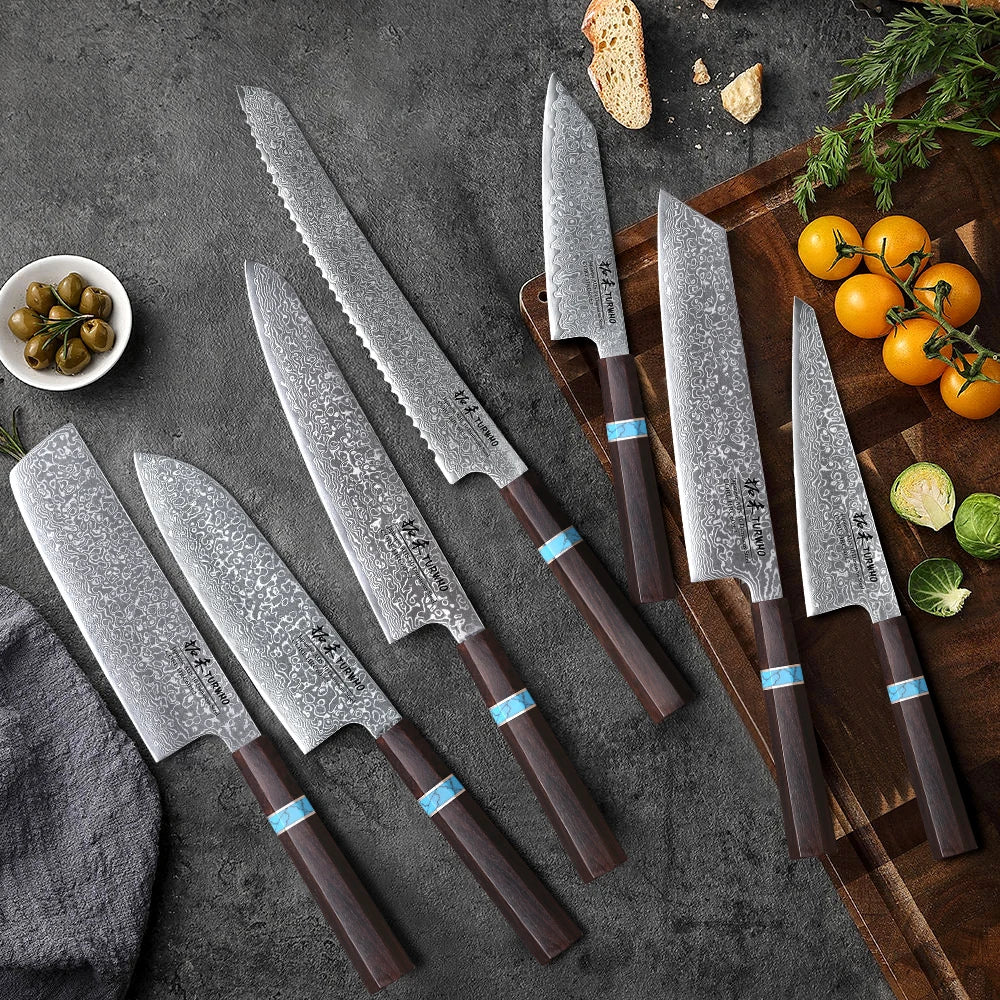 1PC-7PCS Professional Kitchen Knives Set Utility Santoku Bread Fruit Japanese Handmade 67 Layer Damascus Steel Chef Knife