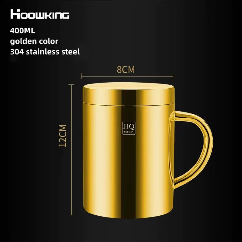 304 Stainless Steel Mug Cup Double Layer Anti-Scalding with Lip Thermos Cup Coffee Milk Beer Water Tea Bottle Office Home Use