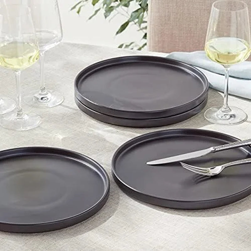 Coupe - Celina Stoneware round Dinner Plates Set, 4-Piece, Black Matte