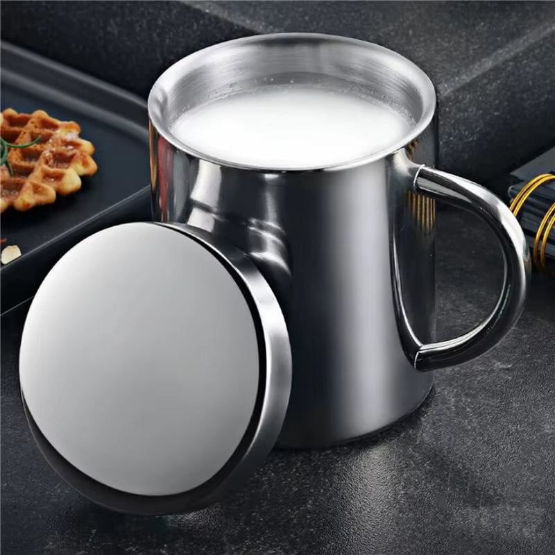304 Stainless Steel Mug Cup Double Layer Anti-Scalding with Lip Thermos Cup Coffee Milk Beer Water Tea Bottle Office Home Use