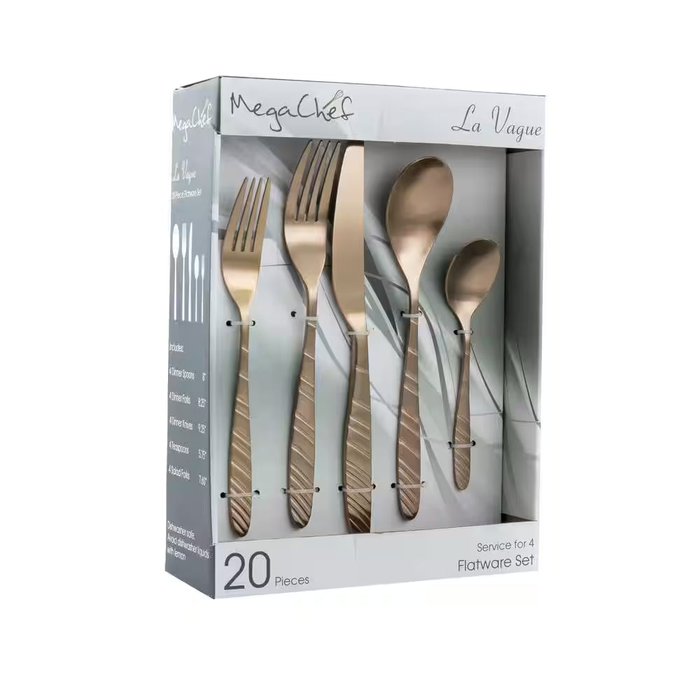 La Vague 20-Piece Rose Gold 18/10 Stainless Steel Flatware Set, Service for 4