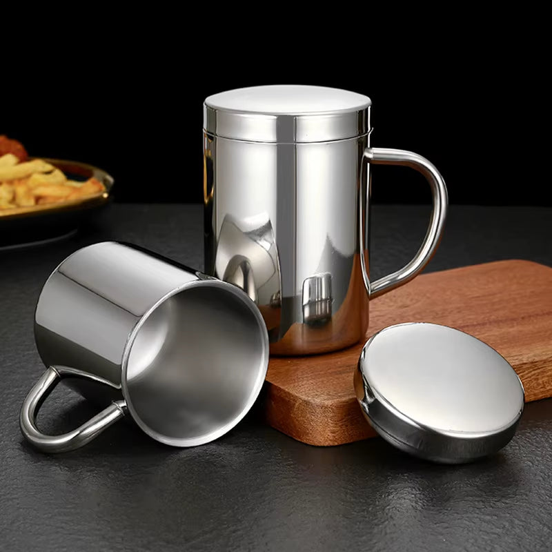304 Stainless Steel Mug Cup Double Layer Anti-Scalding with Lip Thermos Cup Coffee Milk Beer Water Tea Bottle Office Home Use
