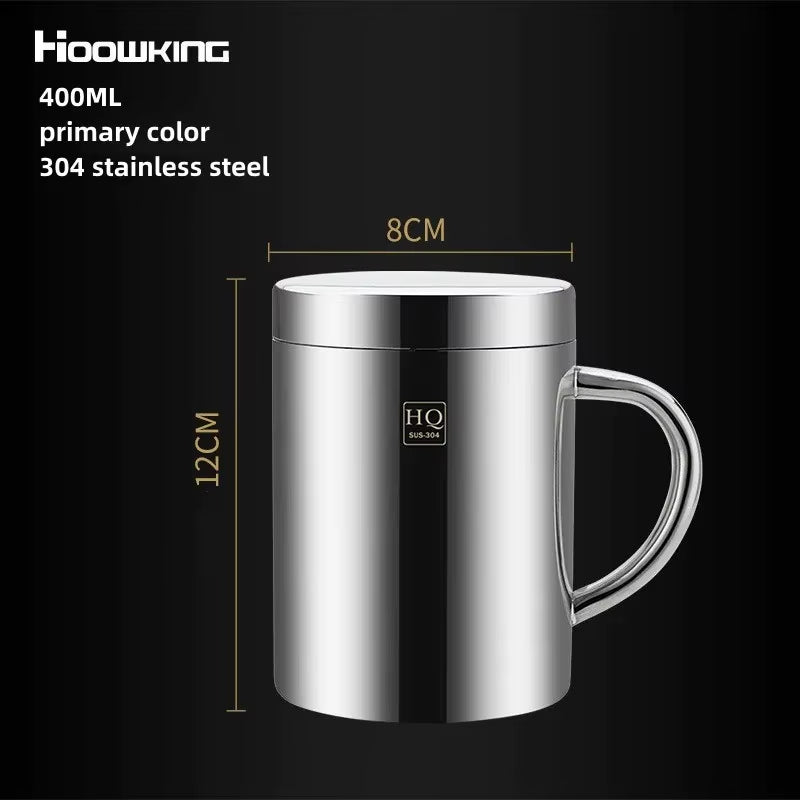 304 Stainless Steel Mug Cup Double Layer Anti-Scalding with Lip Thermos Cup Coffee Milk Beer Water Tea Bottle Office Home Use