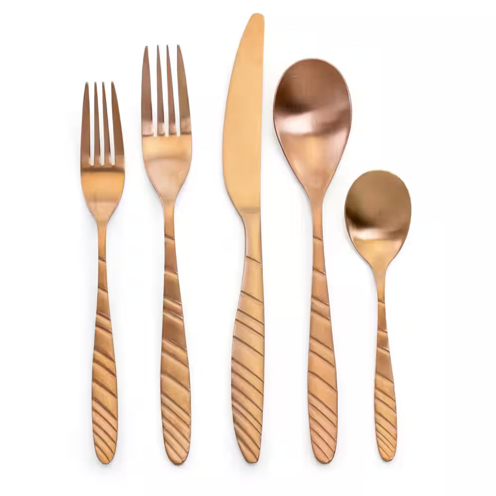 La Vague 20-Piece Rose Gold 18/10 Stainless Steel Flatware Set, Service for 4