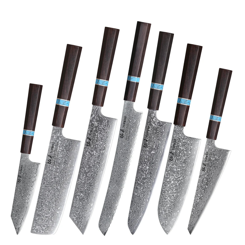 1PC-7PCS Professional Kitchen Knives Set Utility Santoku Bread Fruit Japanese Handmade 67 Layer Damascus Steel Chef Knife