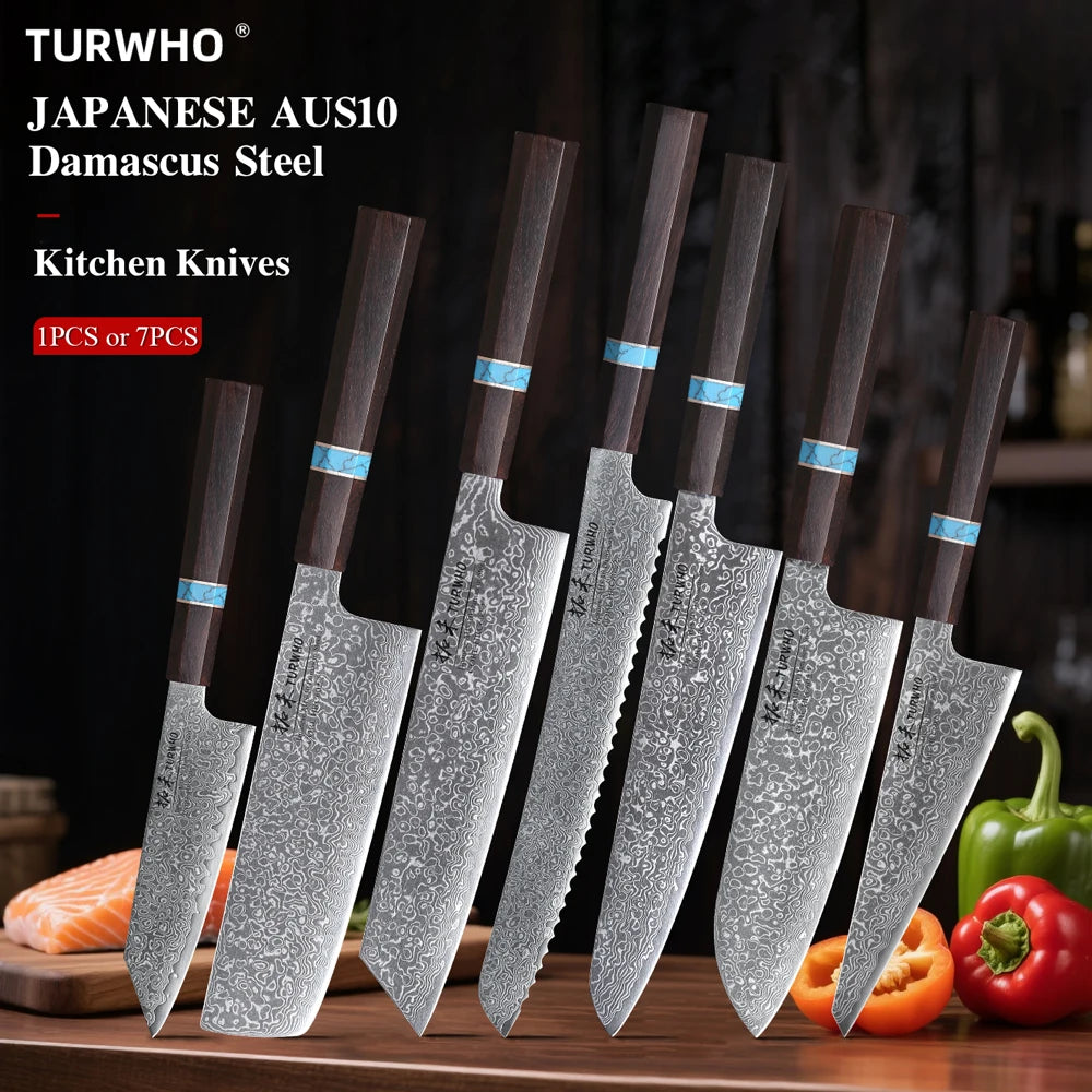 1PC-7PCS Professional Kitchen Knives Set Utility Santoku Bread Fruit Japanese Handmade 67 Layer Damascus Steel Chef Knife