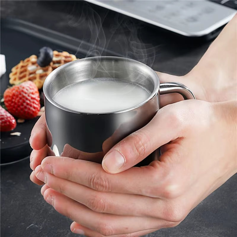 304 Stainless Steel Mug Cup Double Layer Anti-Scalding with Lip Thermos Cup Coffee Milk Beer Water Tea Bottle Office Home Use