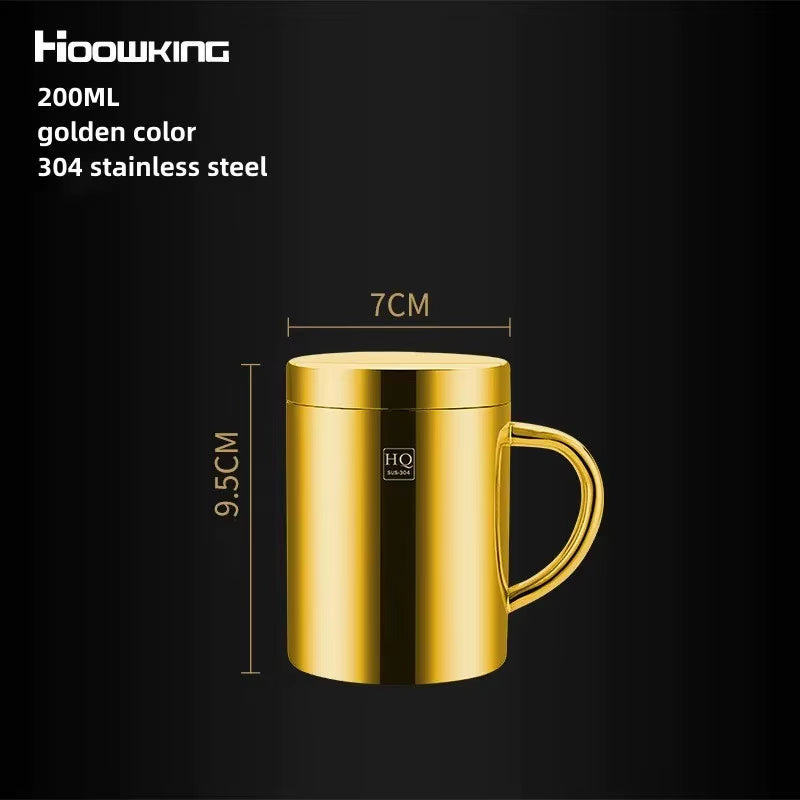 304 Stainless Steel Mug Cup Double Layer Anti-Scalding with Lip Thermos Cup Coffee Milk Beer Water Tea Bottle Office Home Use