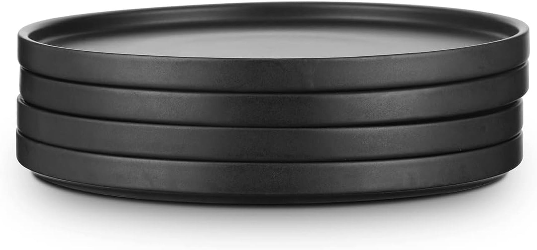 Stone Lain Coupe - Celina Stoneware round Dinner Plates Set, 4-Piece, Black Matte