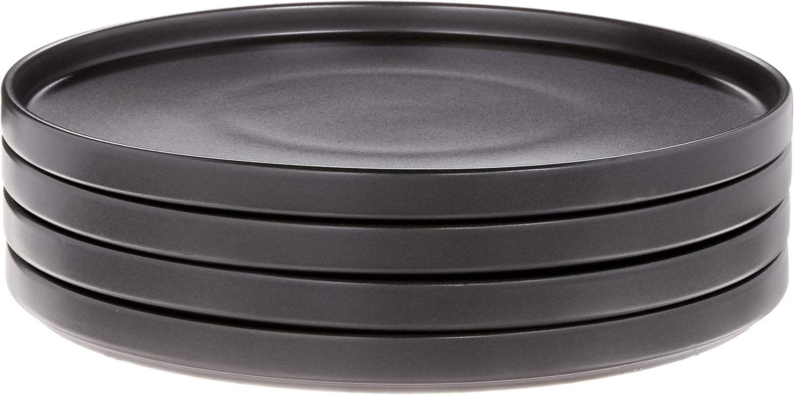 Stone Lain Coupe - Celina Stoneware round Dinner Plates Set, 4-Piece, Black Matte