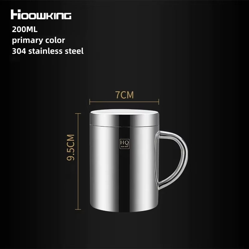 304 Stainless Steel Mug Cup Double Layer Anti-Scalding with Lip Thermos Cup Coffee Milk Beer Water Tea Bottle Office Home Use