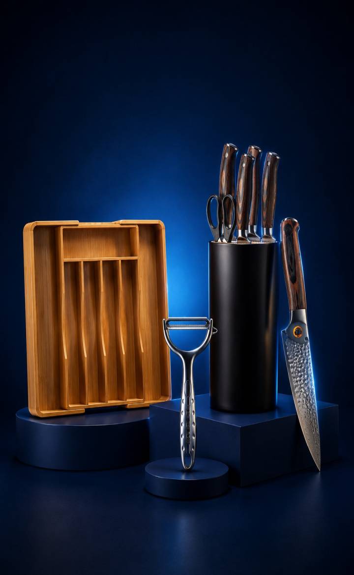 8-Piece Premium Stainless Steel Kitchen Knife Set with Wooden Handles