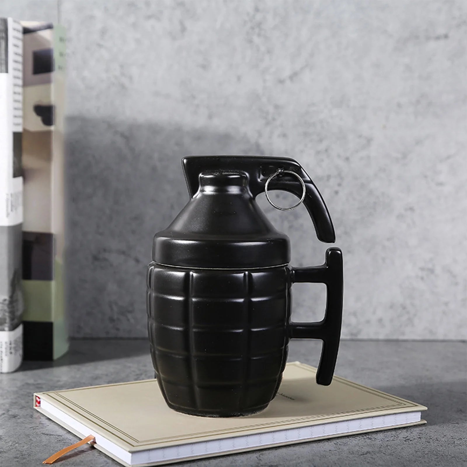 Grenade Ceramic Coffee Mug with Lid (11.8Oz), Tea Coffee Cup, Fits K-Cup Coffee Makers, Travel, Camping Trips, Loved by Military, Veterans, Gun Lovers, Christmas Gift (Black)