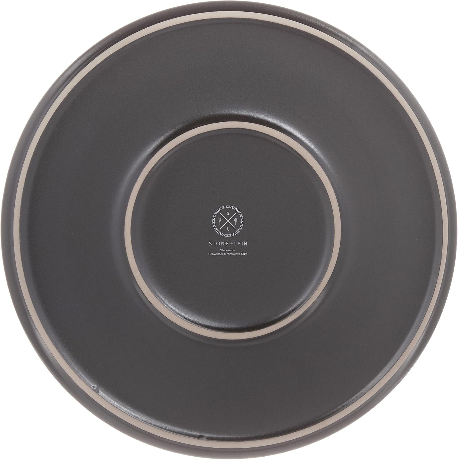 Stone Lain Coupe - Celina Stoneware round Dinner Plates Set, 4-Piece, Black Matte