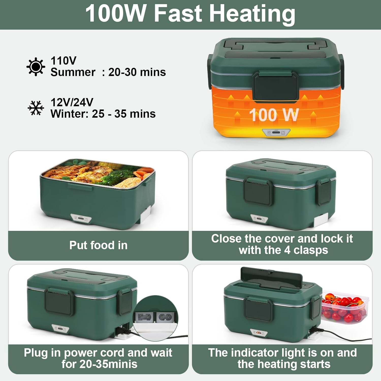 Electric Lunch Box for Adults, 100W 3.5L 2-Layer Portable Food Warmer for Men, Dual Mode 2.5L + 1L Large Heated Lunch Box for Car/Truck/Work, Lonchera Eléctrica Portátil Para Calentar Almuerzo