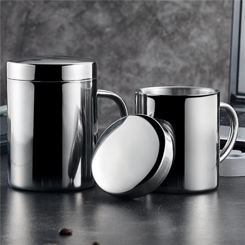 304 Stainless Steel Mug Cup Double Layer Anti-Scalding with Lip Thermos Cup Coffee Milk Beer Water Tea Bottle Office Home Use