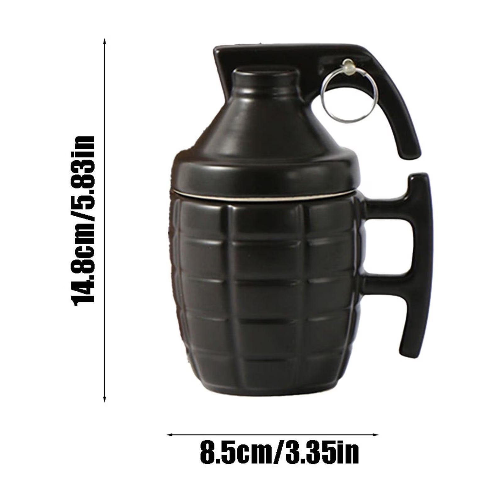 Grenade Ceramic Coffee Mug with Lid (11.8Oz), Tea Coffee Cup, Fits K-Cup Coffee Makers, Travel, Camping Trips, Loved by Military, Veterans, Gun Lovers, Christmas Gift (Black)